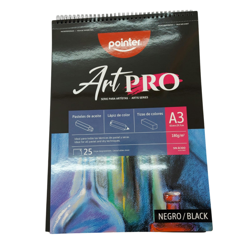 Block para arte A3 180gr negro (Pasteles de aceite, tiza, lapiz color)