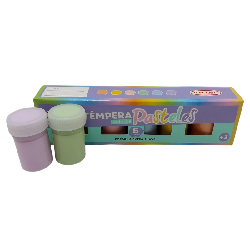 Set de temperas X6 colores pasteles 15ml Artel