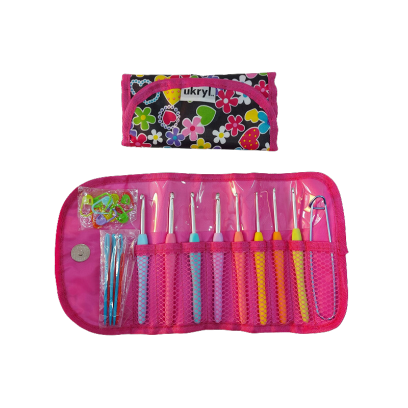 Set de crochet mango plástico con estuche