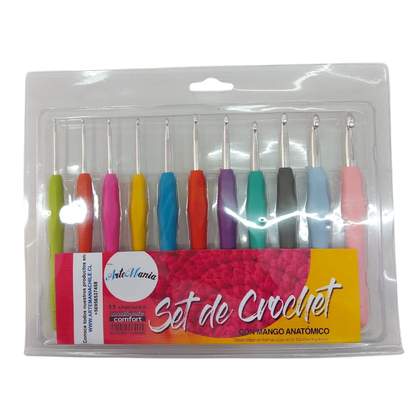 Set de crochet con mango de silicona 11 unidades