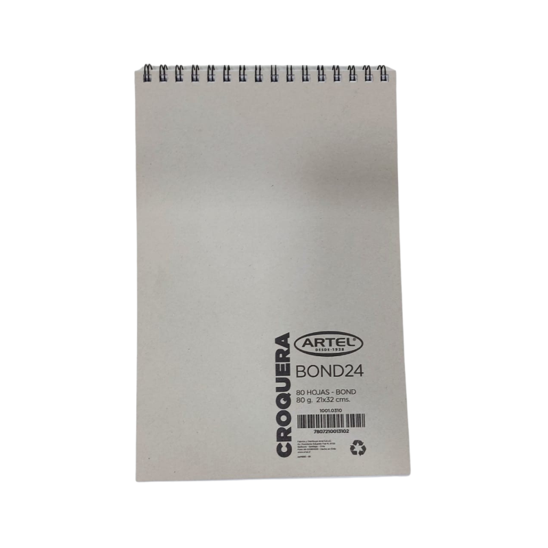 Croquera bond 24 espiral 80hojas oficio 21x32